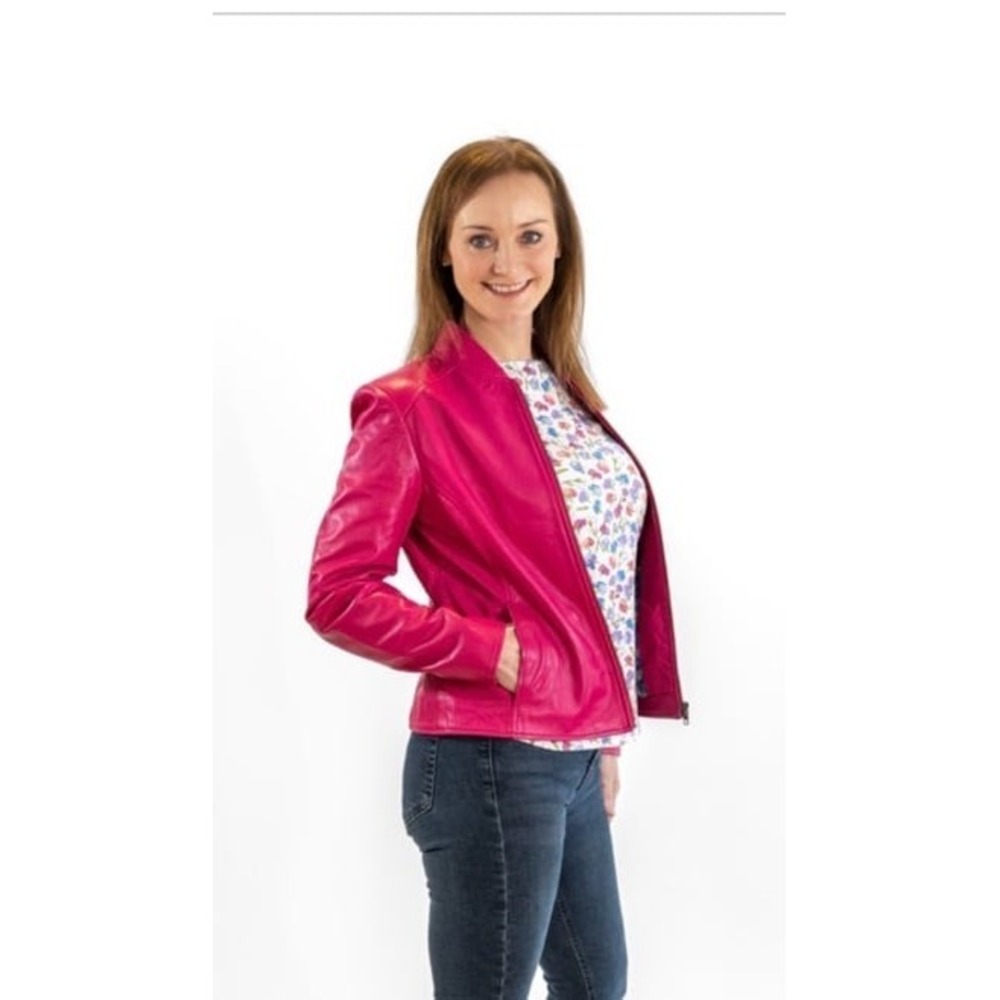 Blueberry Great Britain LAMBSKIN NAPA LEATHER JACKET HOT PINK Size 18